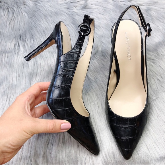 Marc Fisher Shoes - New Marc Fisher Black Croc Print Slingback Heels